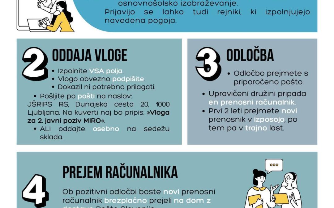 NOVO: Objava javnega poziva za dodelitev računalniške opreme z razširjenim krogom upravičencev